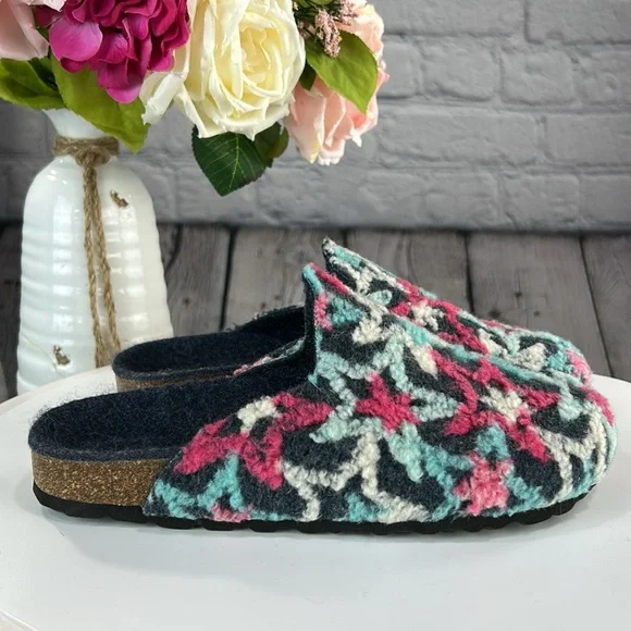 MANDEL Made in Italy Blue White & Pink Stars Slip On Clogs Mules Flats - Picture 5 of 17